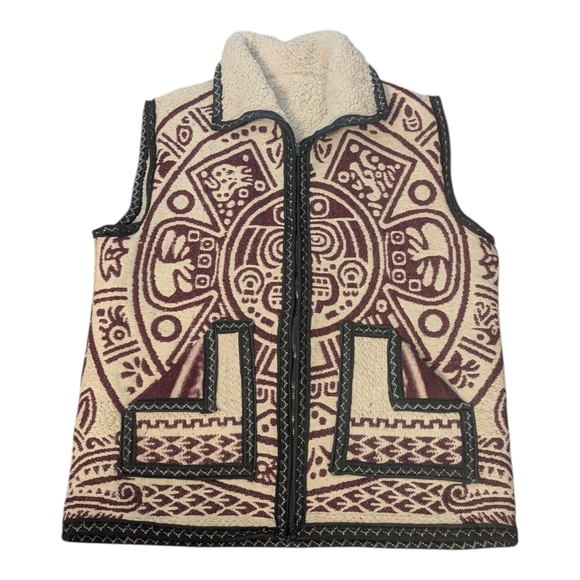 Artesian Handmade Other - Rare VTG Boho Artesian Handmade Aztec Calendar Warrior Sherpa Lined Vest Unisex